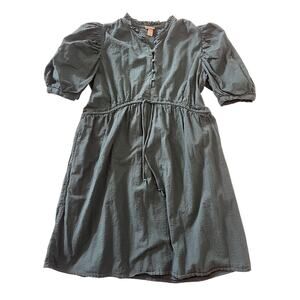 A New Day Teal Puff Sleeve Tie Waist Textured Babydoll Dress Size Women's Small